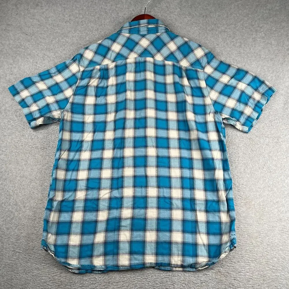 The North Face Shirt Teal White Check Casual Pocket Button Up Short Sleeve L